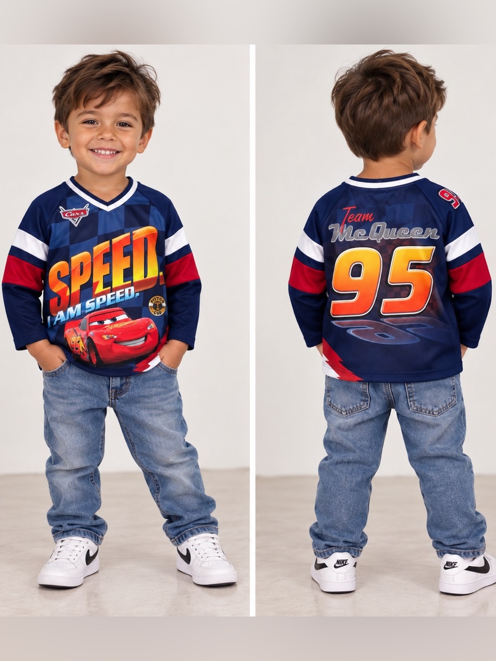 Disney Navy Long-Sleeve I am Speed' Tee McQueen Graphic Long Sleeve Jersey 5-6